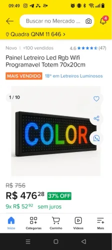 Painel Letreiro Led Rgb Wifi Programavel Totem 70x20cm