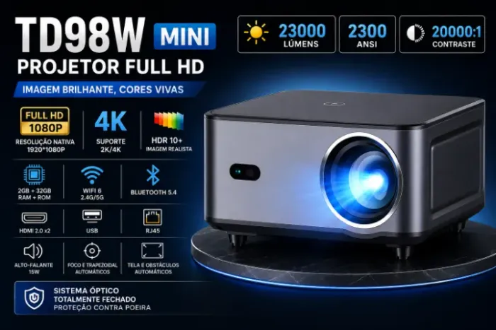 Projetor Thundeal Td98 Mini Fullhd Android Wi-fi 6 2300 Ansi