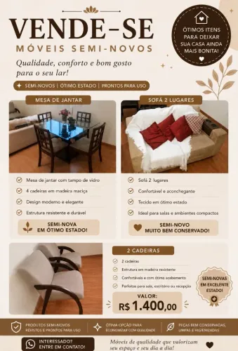 Mesa de jantar 4 cadeiras madeira maciça e Sofá 2 lugares mais 2 cadeiras 