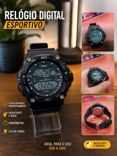 Relógio Digital Esportivo Masculino Preto - Funcionando Perfeitamente