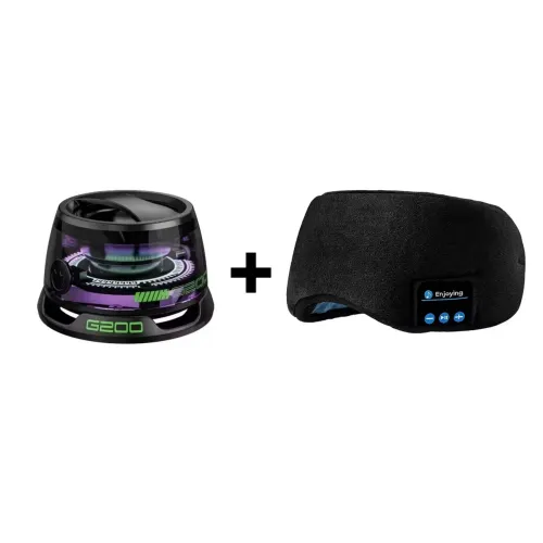 Kit Mini Caixa de Som Portátil RGB G200 + Máscara de Dormir Bluetooth 