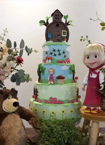 Masha+Urso+Bolo De biscuit 5 andares