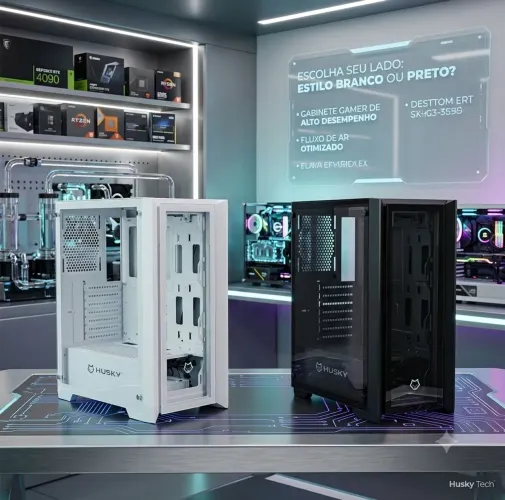 Gabinete Gamer Husky Dome 100, Mid Tower, ATX, Lateral e Frontal em Vidro, Sem FANs