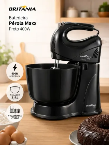 Batedeira Britânia Pérola Maxx Preto 400w