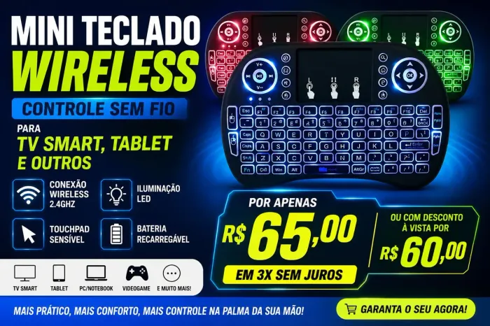 Mini teclado wireless controle sem fio para tv smart tablet e outros
