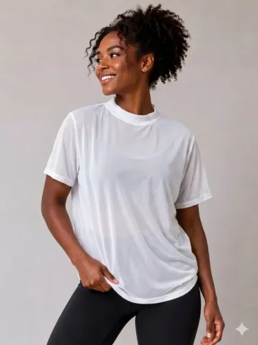 Blusa de Academia Feminina Branca lisa Camiseta Respirável Moda Fitness