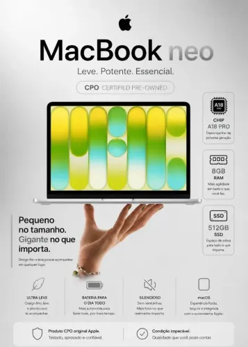 MacBook neo 512GB/8GB CPO - lacrado / nota fiscal - 1 ano de garantia
