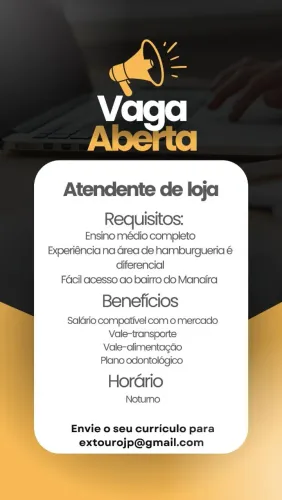 Atendente de loja - Hamburgueria