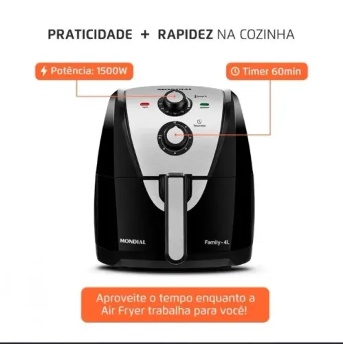 Air Fryer Mondial Family 4L Inox - Muito Nova (Pouco Uso)