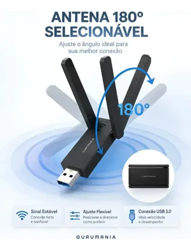 Adaptador Wifi Usb 3.0 Placa De Rede Dual Band 1300Mbps Gigabit 2 Antenas - Gurumania