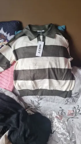 Blusa listrada feminina gola polo