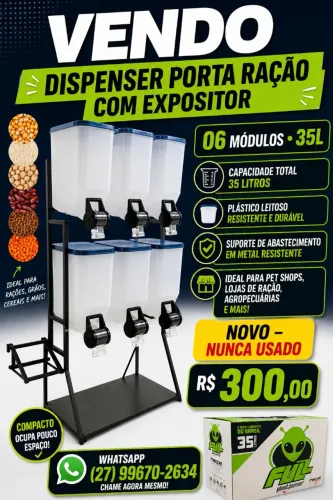 Dispenser Porta Ração Expositor Armazenador Compacto 06 Módulos 35L