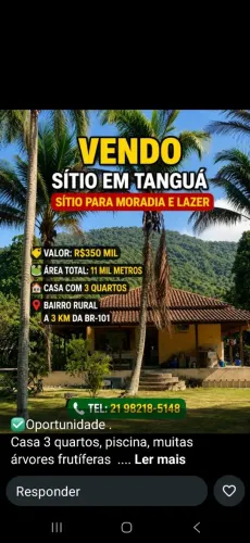 Vendo sitio em tanguá de 11 mil M2 valor R$ 350.000