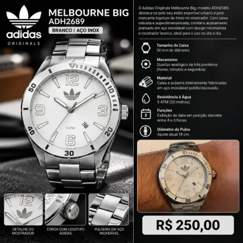 Relógio Adidas Originals Melbourne Big, modelo ADH2689 BRANCO
