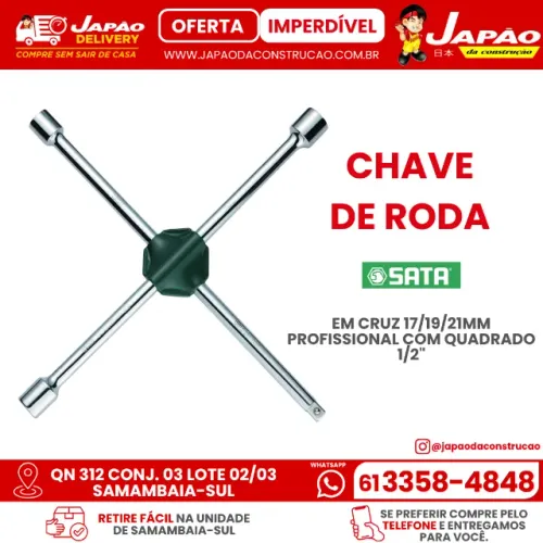 Chave de Roda em Cruz Sata 17/19/21mm Profissional com Quadrado 1/2"