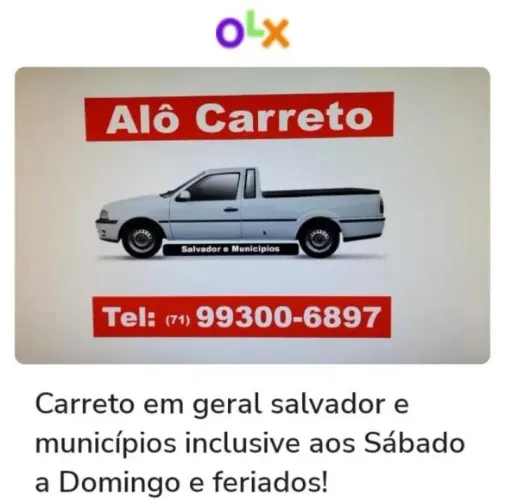 CARRETOS EM GERAL SALVADOR E MUNICÍPIOS TODOS OS DIAS INCLUSIVE FERIADOS!