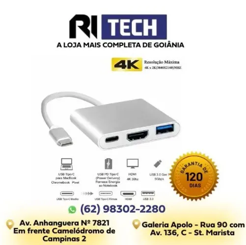 Adaptador Tipo C Hdmi Usb 3.0 PD Macbook Chromebook 4K iPad Projetor Monitor
