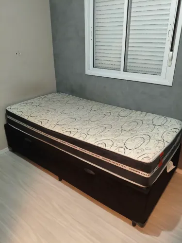 Cama Box com Baú Suede Preto + Colchão Solteirão
