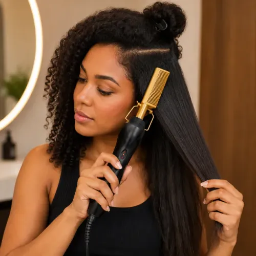 Pente Alisador Elétrico Hot Comb Bivolt Para Cabelo Crespo Cacheado