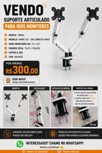 Suporte Duplo Articulado para 2 Monitores Zinnia Nimbo 210