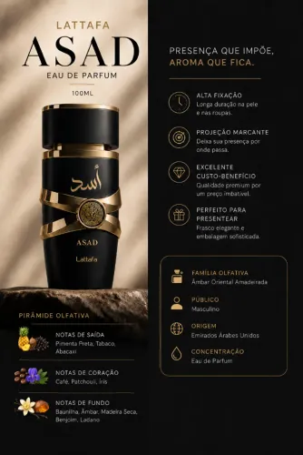 Lattafa Asad 100ml Original | Alta Fixação | Perfume Masculino Importado | Na Caixa