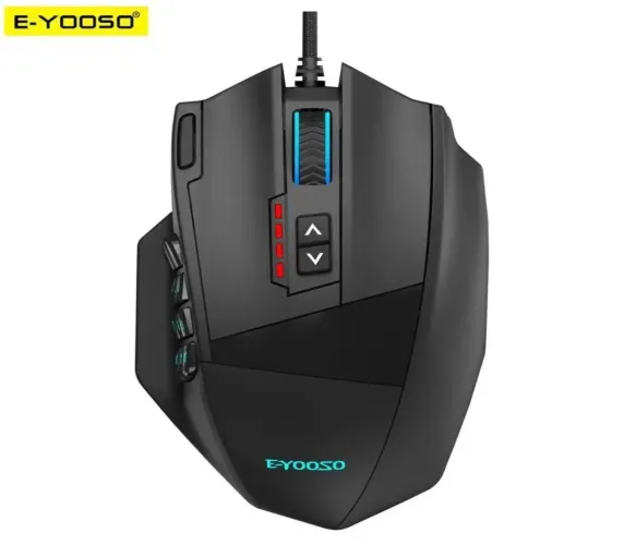 Mouse para jogos E-YOOSO X39 USB com fio RGB 16400 DPI PAW3327 19 botões programáveis