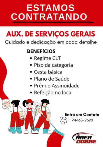 Vaga de auxiliar de limpeza 