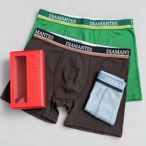 Kit 3 Cuecas Boxer Diamantes | Verde, Amarelo e Marrom | Aracaju