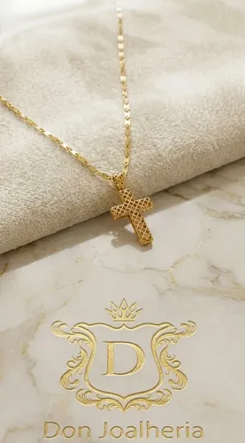 Conjunto Piastrine e Crucifixo em Ouro 18k 750