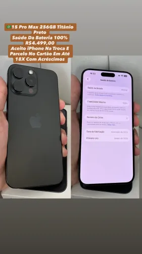 iPhone 15 Pro Max 256GB Titânio Preto - Usado / Em Ótimo Estado