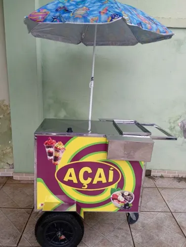 Carrinho De Açaí Com Adesivo E Com Guarda Sol - Inox - R2