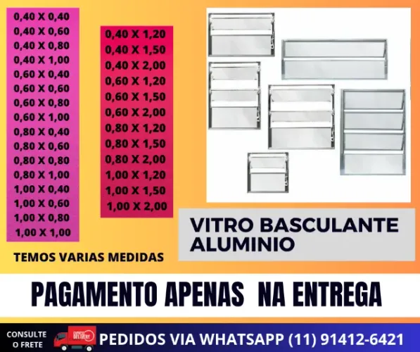 Vitro Basculante 100x120 Duplo aluminio brilhante - entregamos zl-zs-zo-zn-abc