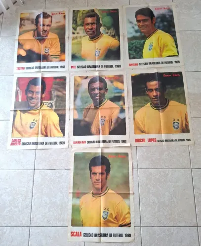 Pôsteres Brasil 69: Pelé, Tostão, Rivelino, Carlos Alberto, Dirceu Lopes + 2 - 67 X 50 cm