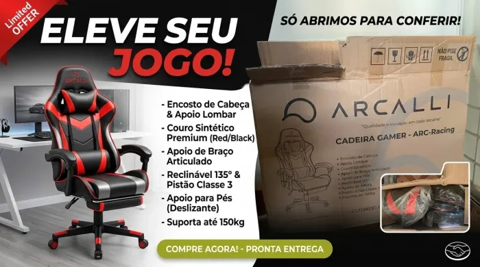 Cadeira Gamer Arcalli ARC-Racing (Preto/Vermelho) - Nova na Caixa!