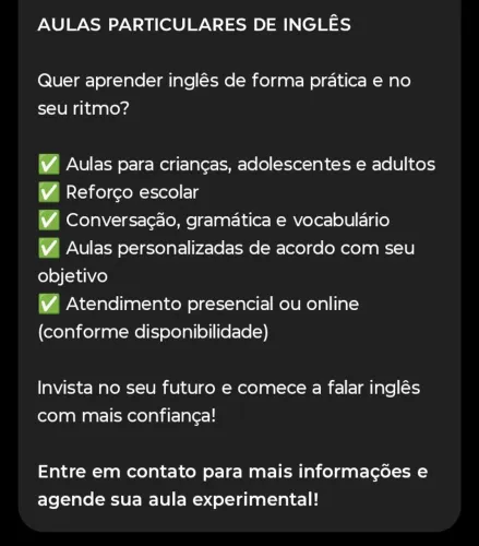 Aulas de inglês do básico ao intermediário.