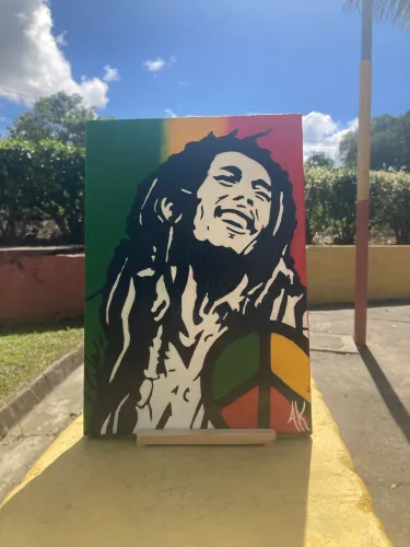 Quadro Bob Marley Pintado a Mão