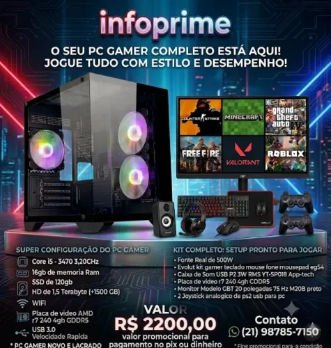 Pc Gamer Novo Lacrado, Core i5 com 16gb de ram com SSD + HD Placa De video 4gb DDR5