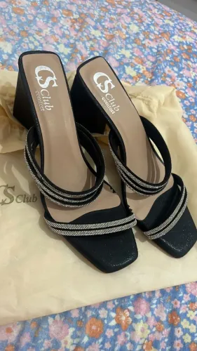 Sandalia brilho preta Carmen Steffens CS Club n37 Salto Bloco Tamanco