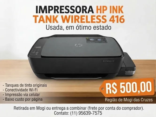 Impressora HP Ink Tank Wireless 416 - Wi-Fi e Tanque de Tinta
