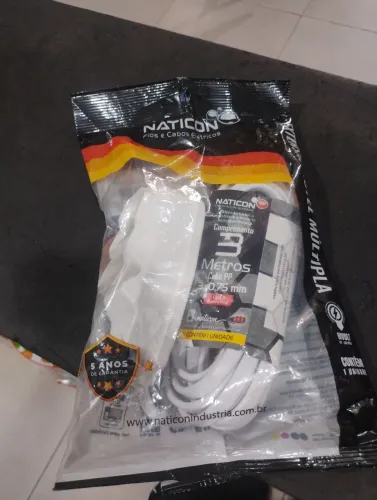 Extensão 3 Metros Naticon Cabo PP 3x0,75mm NBR - Novo Pronta Entrega