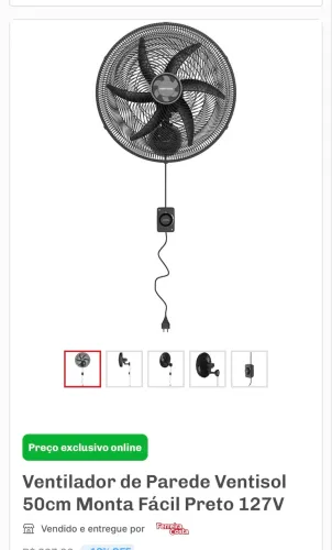 Ventilador de parede , novinho , valor 100 $ 