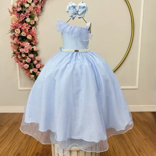 Vestido infantil longo azul formatura daminhas