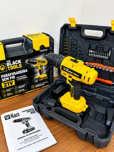 ÚLTIMAS UNIDADES ? Furadeira Parafusadeira Impacto 21V The Black Tools + Maleta e Acessór