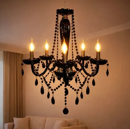 Lustre Baronesa 5 Lâmpadas E14 Preto Brilhante - Novo na Caixa | Design Sofisticado