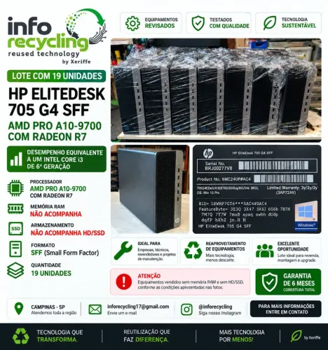 Lote com 19 computadores HP EliteDesk 705 G4