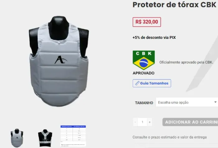 Protetor de Tórax Arawaza Aprovado CBK Novíssimo no Plástico Tam. "P"