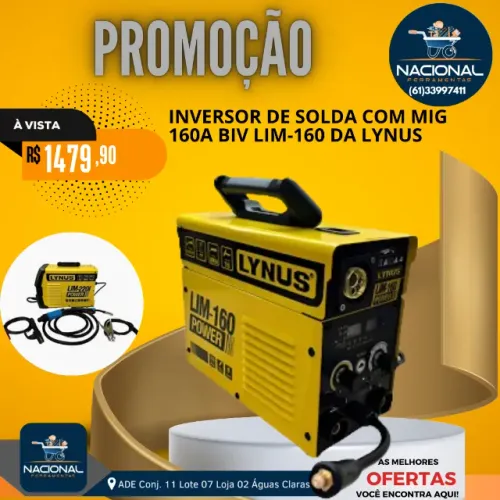 Solda MIG 160A Bivolt Lynus LIM-160 LM6 - Ferro, Alumínio e Inox 127/220V