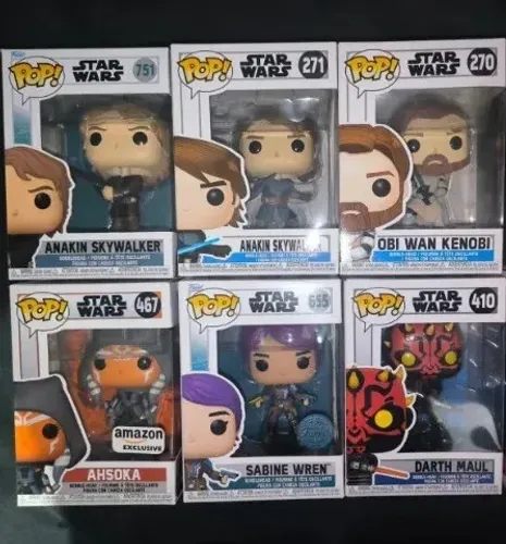 Funko Pop Coleção Star Wars - Anakin Skywalker, Obi Wan, Ahsoka, Sabine, Darth Maul etc