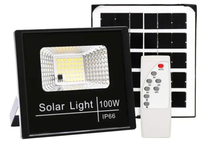 2 Refletor Solar Led Holofote 100w Placa Bateria Prova Dágua