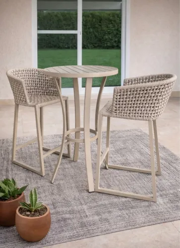 Mesa bistrô banquetas alumínio tricô nautico sol e chuva